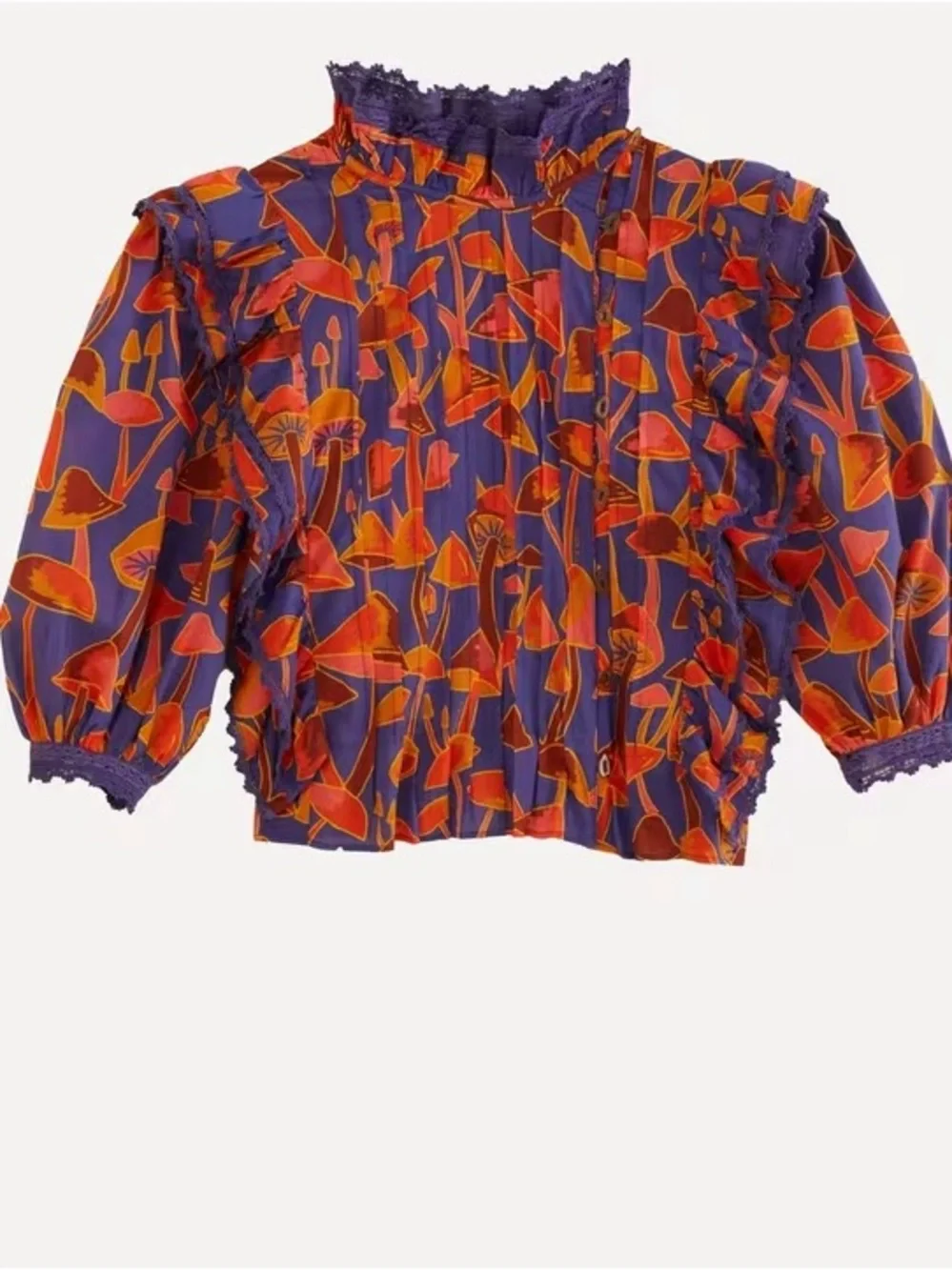 Farm Rio: MUSHROOM SKETCH BRIGHT BLUE BLOUSE